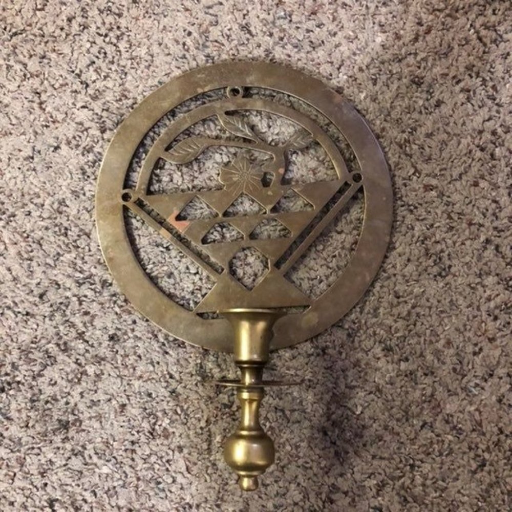 Brass Wall Candle Holder Used Some Wear - Picture 1 of 12